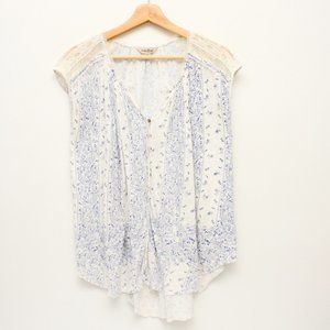 Lucky Brand Womens Laced Floral Blouse Small